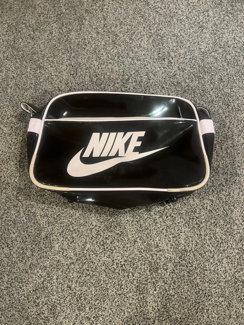Nike Black Patent Crossbody Bag with Light Pink Trim